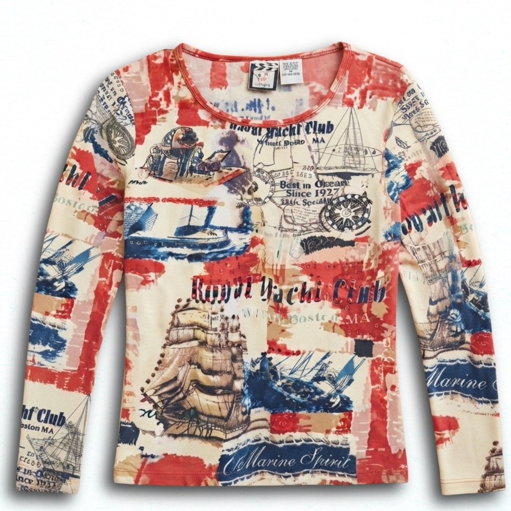 Take Two Clothing Co Nautical Royal Yacht Club Y2K Sequin Top Red Blue Medium